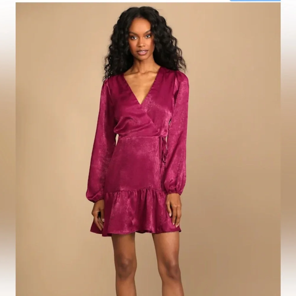 Lulu's Fuchsia Long Sleeve Wrap Dress - Picture 4 of 9